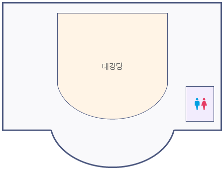 4층 상세도 - 4층에는 오른쪽에 남여 화장실이 있고 대강당이 있습니다.